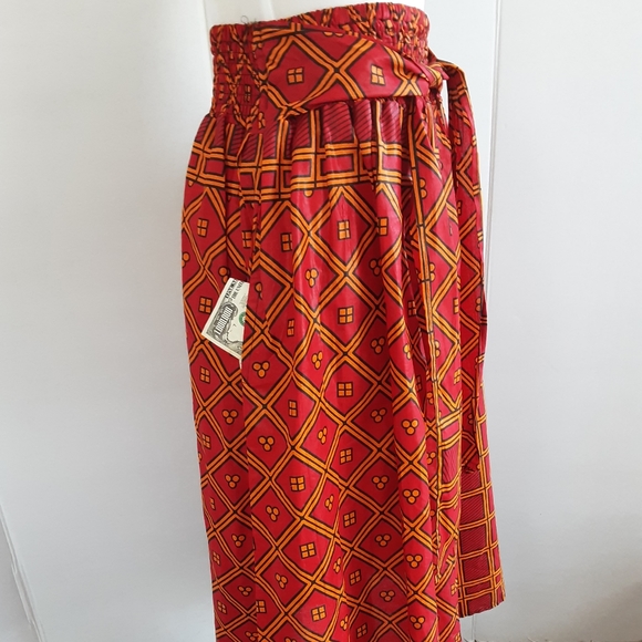 NWOT AFROCENTRIC GEOMETRIC PRINT HIGH WAIST FRONT TIE MIDI SKIRT SZ M - Picture 4 of 8